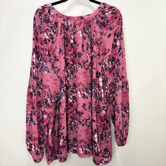 Torrid Size 5X Popover Top Blouse Pink Floral Peasant Georgette Career Bloomcore - Picture 4 of 12